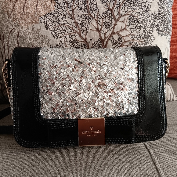kate spade Handbags - Kate Spade Black and Silver Sequin Crossbody Bag EUC